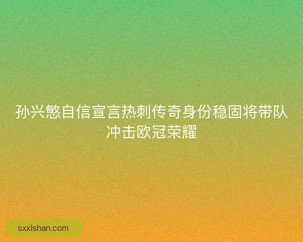 孙兴慜自信宣言热刺传奇身份稳固将带队冲击欧冠荣耀