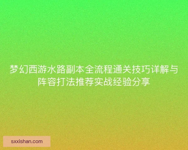 梦幻西游水路副本全流程通关技巧详解与阵容打法推荐实战经验分享