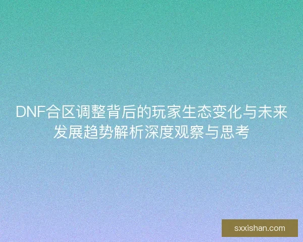 DNF合区调整背后的玩家生态变化与未来发展趋势解析深度观察与思考