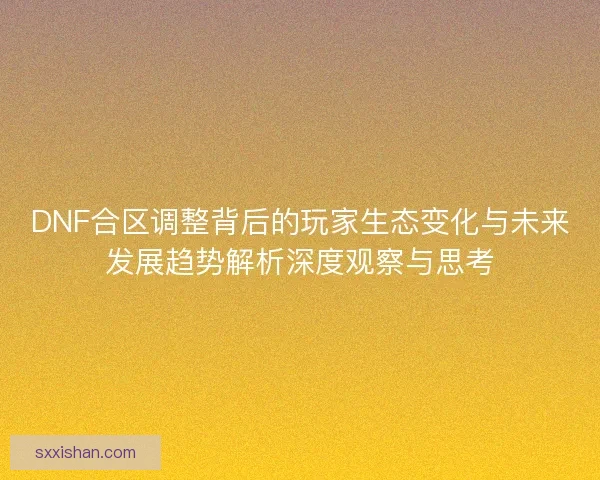 DNF合区调整背后的玩家生态变化与未来发展趋势解析深度观察与思考